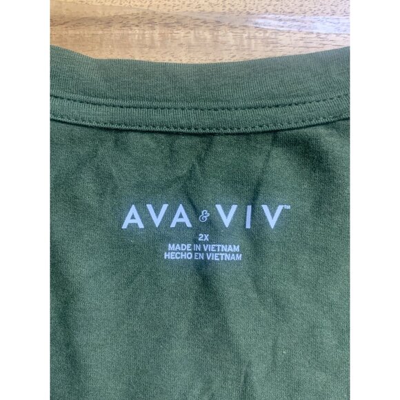 Ava & Viv Womens Plus Size Green Round Neck Short Sleeve Shirt Relaxed Fit 2X - Picture 5 of 7
